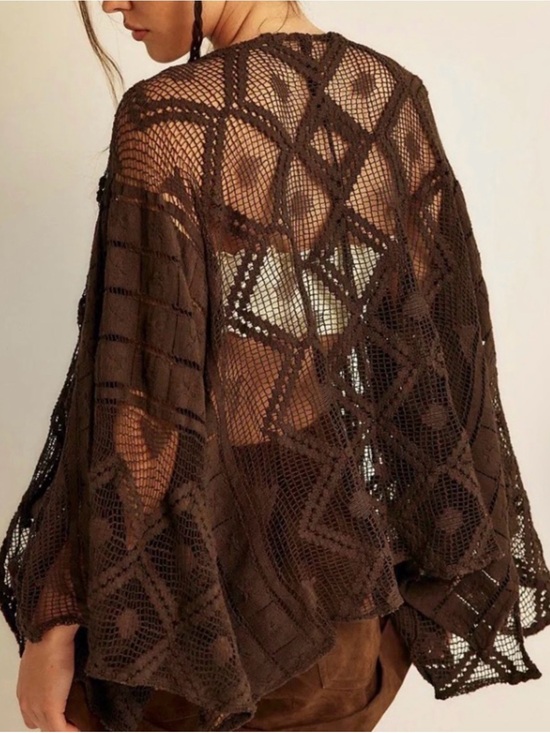 Free People Sweaters - Free People Brown Crochet Open-Knit Poncho